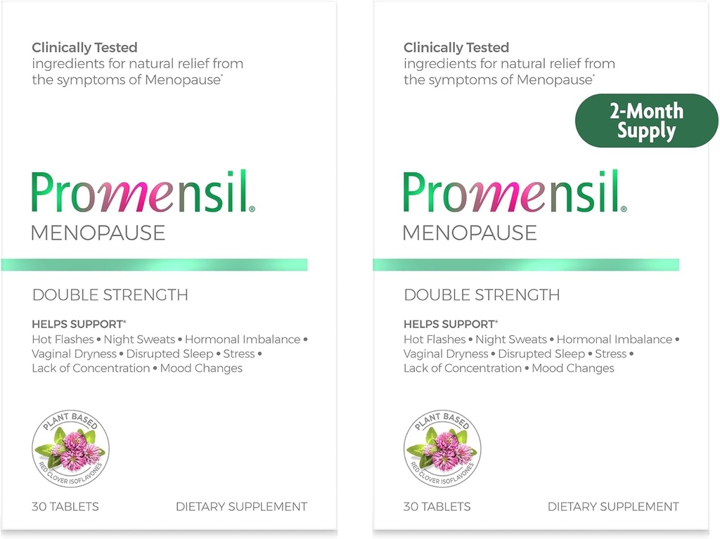 Promensil Εμμηνόπαυση Διπλή Συμπληρώματα Δύναμης για τις γυναίκες - Red Clover Isoflavones, Βοηθά Υποστήριξη Hot Flashes, Νυχτερινές Ιδρώσεις, Ανησυχία - 30 Count (Pack of 2)
