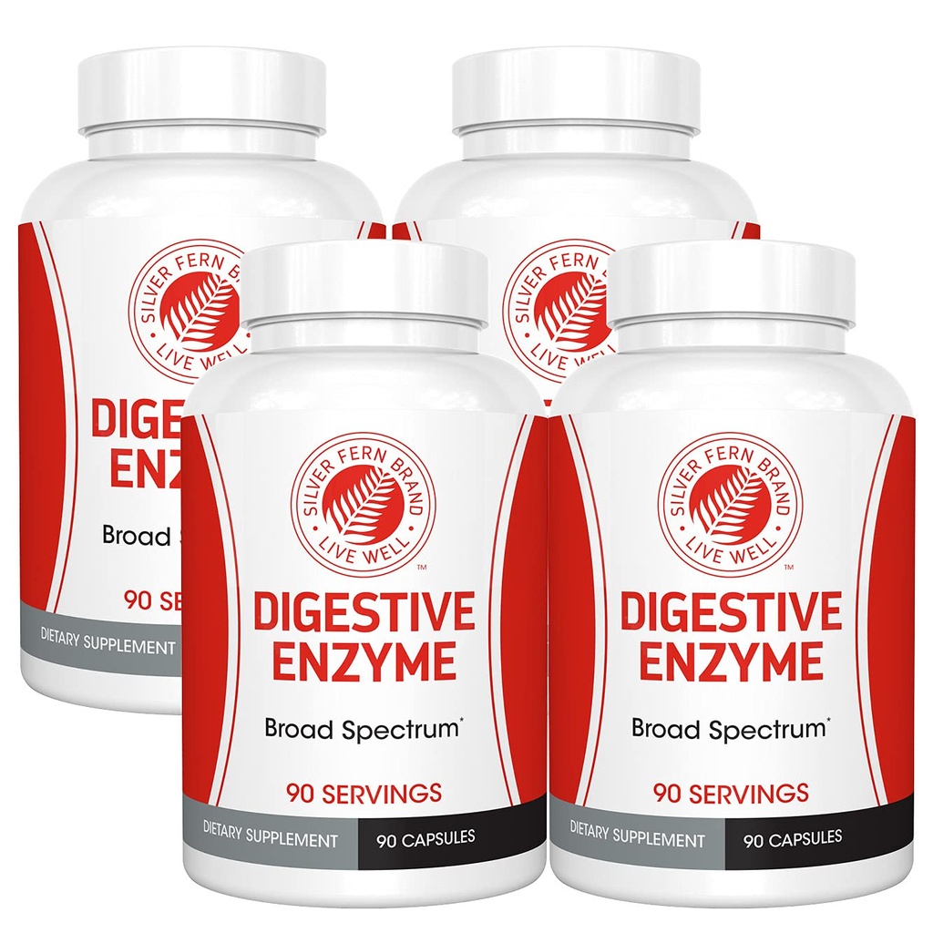 Silver Fern Brand Ultimate Digestive Enzyme Supplement - 4 Bottles - High Potency, Multi Enzyme - Digestive Comfort & Food Tolerance - Amylase, Protease, Cellulase, More