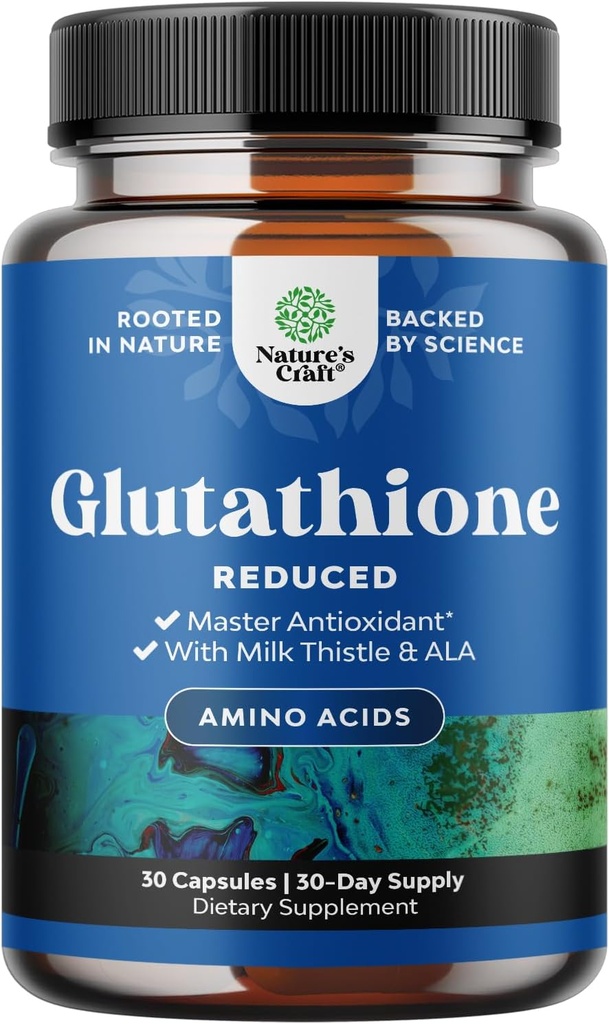 Reduced Glutathione Supplement with Milk Thistle - 500 mg per Serving Pure L Glutathione with Alpha Lipoic Acid & Milk Thistle Silymarin - 30 Count