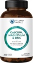 Vitamin World Calcium Magnesium Zinc"Promotes Bone Health 250 Coated caplets