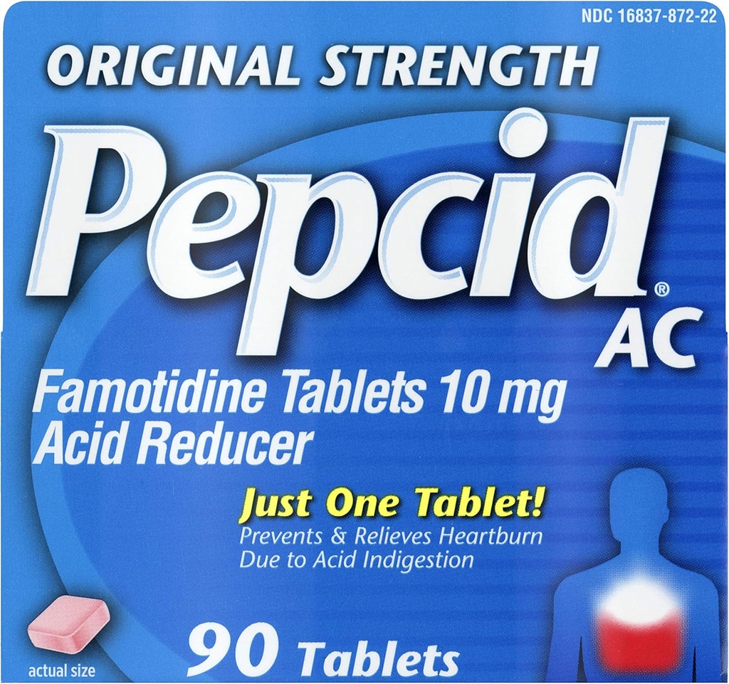 Pepcid AC Original Strength, 10 mg Φαμοτιδίνη για την πρόληψη και ανακούφιση από εγκαύματα, 90 ct