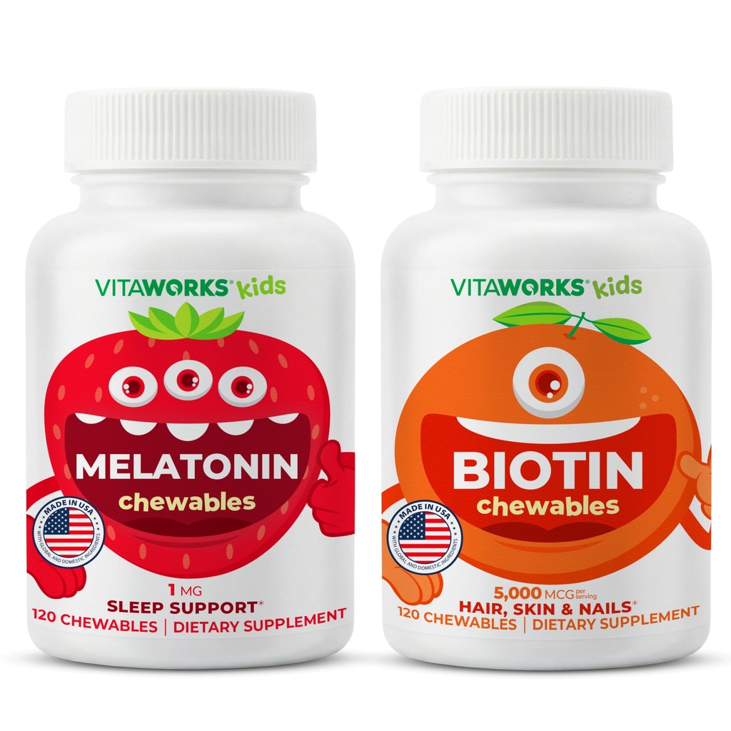 Παιδική μελατονίνη 1mg Μασώμενα + Βιοτίνη 5000mcg Μασώμενα Bundle