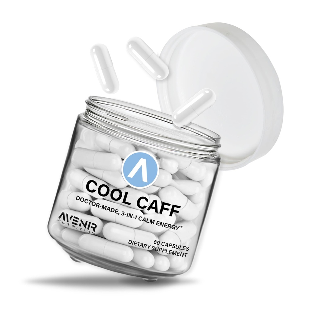 Avenir Διατροφή Cool Caff Ενεργειακά Συμπληρώματα, L theanine και Caffeine - Ενέργεια Boost and Focus - Προ προπόνηση για γυναίκες και άνδρες, καφέ Εναλλακτική 60 κάψουλες