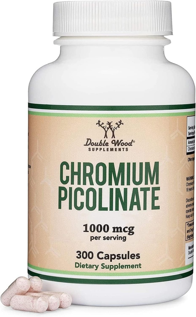 Χρώμιο Picolinate 1000mcg για Υγιεινή Διαχείριση Βάρος (Υψηλή Απορρόφηση και βιοδιαθεσιμότητα) (300 Vegan Safe Caps, Μη ΓΤΟ, Χωρίς Γλουτένη) από Διπλά Συμπληρώματα Ξύλου