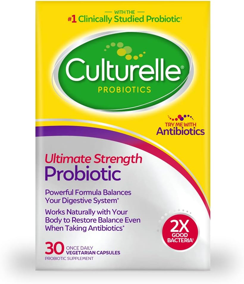 Culturelle Ultimate Strength Probiotic για τους άνδρες και τις γυναίκες, πιο κλινικά Σπουδασμένο Probiotic Strain, 20 δισεκατομμύρια CFUs, υποστηρίζει περιστασιακή Διάρροια, αέριο & Bloating, μη GMO, 30 Count