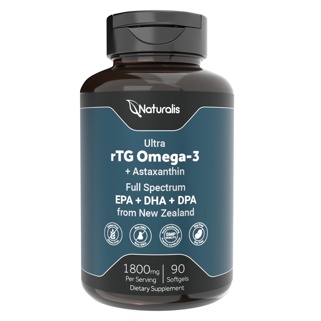 Naturalis Ultra rTG Omega 3 Fish Oil 1800mg from Wild New Zealand Tuna | IFOS Certified & Sustainably Sourced | Full Spectrum Omega3s EPA, DHA & DPA | 90 Softgels