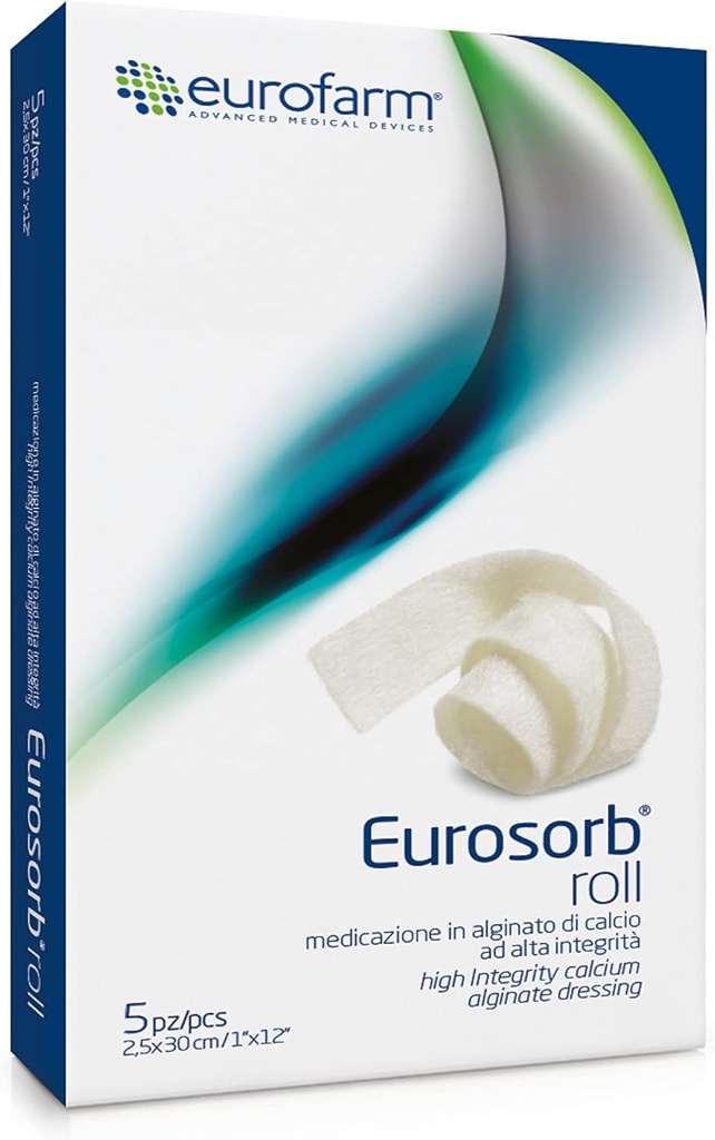 Eurosorb Roll -1 x 12 σε -100% Υψηλή Ακεραιότητα Καλύπτει την Κορδέλα Ασβέστου, Προωθεί τη διαδικασία επούλωσης, Σχηματισμός Νέου Ιστού, Ακέραιο Αλγινικό –5 Κομμάτια