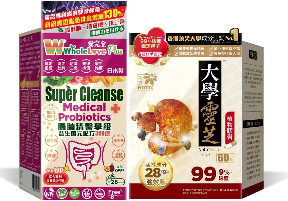 NOTO Master Reishi Mushroom Lingzhi και Cracked Lingzhi Spore Κάψουλα+WholeLovePlus Super Cleanse Προβιοτικά