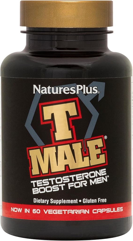 NaturesPlus T Male - 60 Vegetarian Capsules - Promotes Muscle Gain & Stamina, Mood Enhancer - Gluten Free - 30 Total Servings