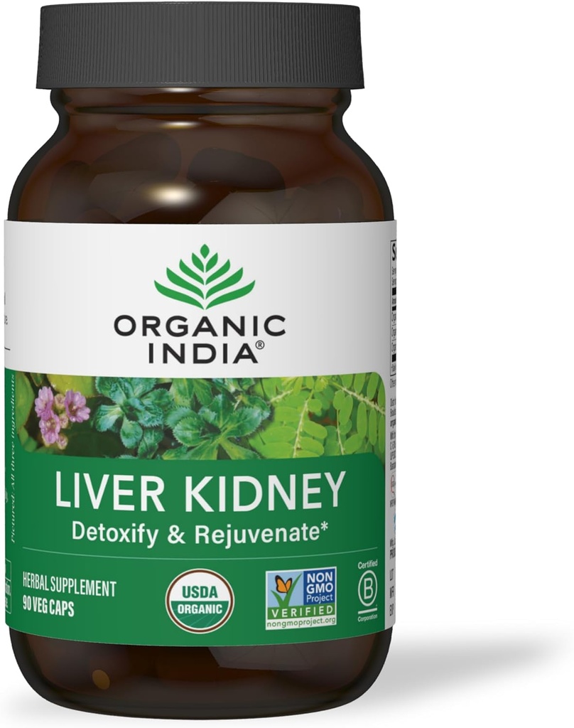 Organic India Liver and Kidney Cleanse Detox Repair - Βότανο συμπλήρωμα - Αποτοξίνωση & Αναζωογόνηση, Υποστηρίζει Υγιεινή λειτουργία ήπατος & νεφρών, Vegan, USDA Certified Organic, Non-GMO - 90 κάψουλες