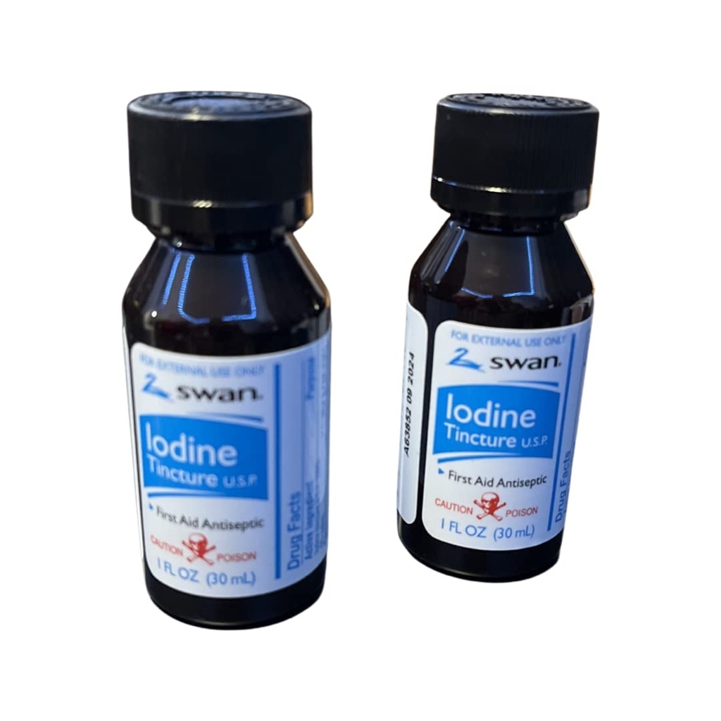 Swan Iodine Tincture First Aid Antiseptic 2% Iodine USP, 1 Oz Bottle, 2 pack
