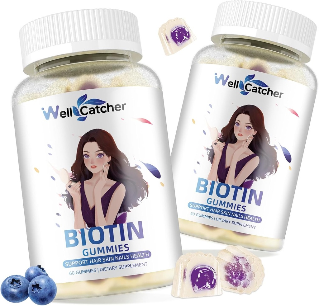 Biotin Gummies για την ανάπτυξη των μαλλιών - Biotin Gummies για Ισχυρό δέρμα νυχιών μαλλιών με πολυβιταμίνη ζάχαρη Δωρεάν Vegan Μασώμενο Gummy Hair Gummy για τις γυναίκες άνδρες παιδιά Blueberry Γεύση 60-ημερών προμήθεια