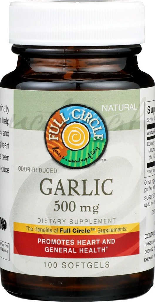 Full Circle, Garlic, Odor-Reduced, 500 Mg, Softgels, 100 Count