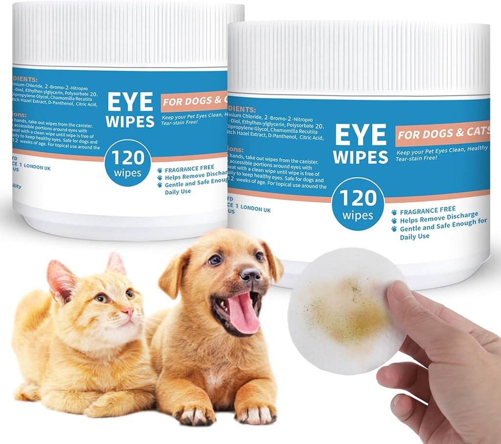 Σκουπίδια ματιών σκύλου και γάτας - 240ct/2pack Σκύλος Σκουπίδια δακρύων Απομάκρυνση ματιών - με Χαμομήλι & Μάγισσα Χέιζελ - 3.15" Σκουπίδια κατοικίδιων ζώων για μάτια