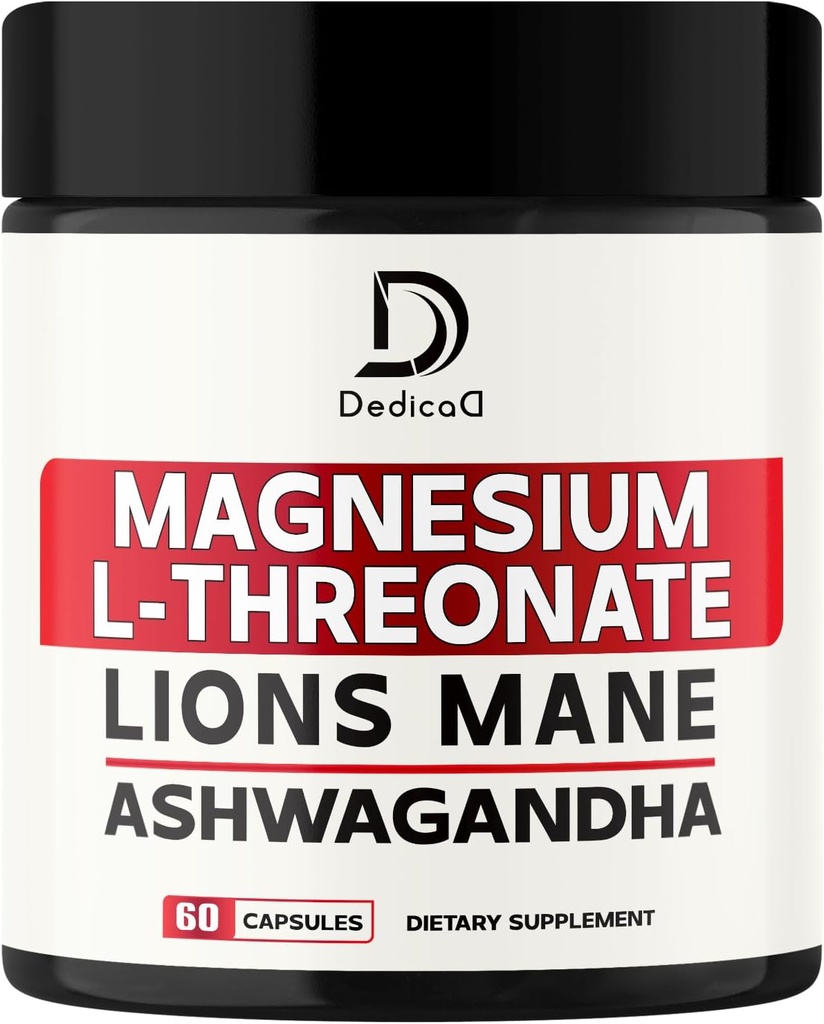 Συμπλήρωμα L-Θρεονικού μαγνήσιου με ρίζα Mane & Ashwagandha - 1000Mg ανά υπηρεσία για την παροχή 60 Count - Advanced Formula Support