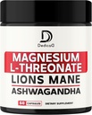 Magnesium L-Threonate Supplement with Lions Mane & Ashwagandha Root - 1000Mg Per Serving for 60 Count Supply - Advanced Formula Support