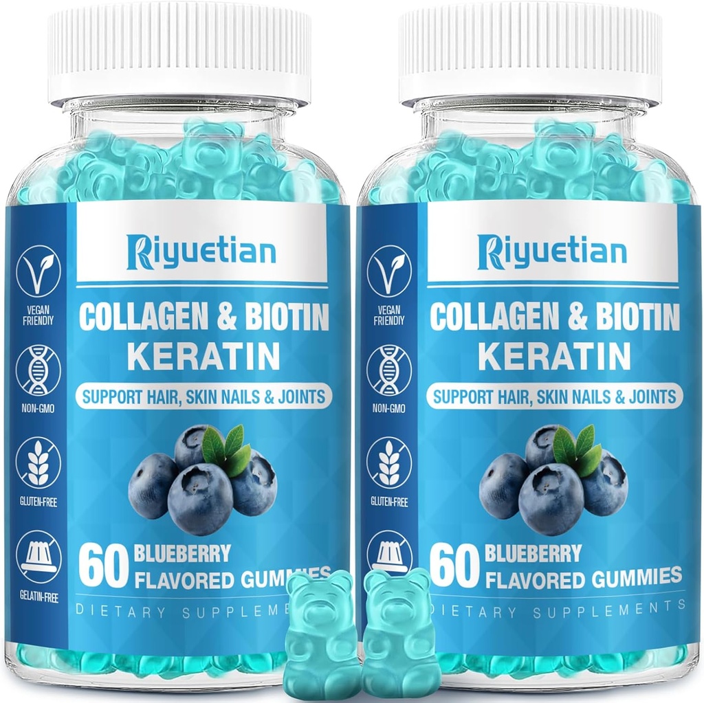 Biotin Gummies 15000mcg with Collagen for Adults Women & Men - Hair, Skin & Nails Gummies with Biotin - Collagen for Woman - Vegan, Non-GMO, Hair Vitamins - 120 Count, 2 Pack