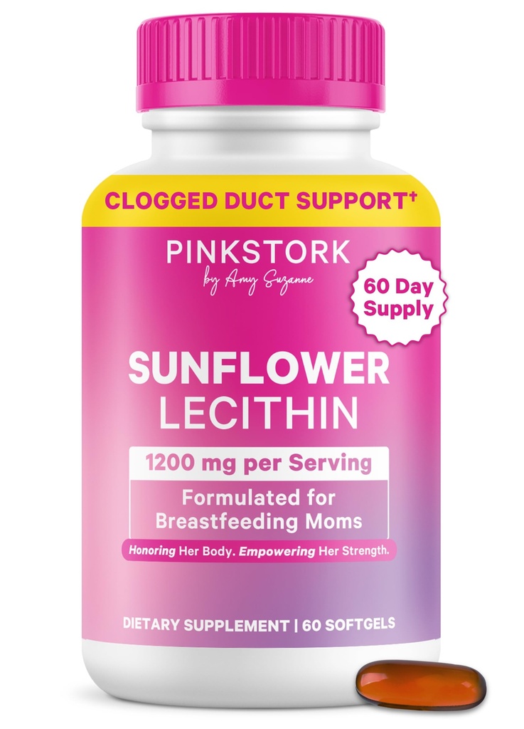 Pink Stork Ηλίανθος Λεκιθίνη συμπλήρωμα - 1200 mg για Clogged Ducts Γάλα - Θηλασμός Απαραίτητα για την επιλόχεια Moms - Υποστηρίζει ροή μητρικού γάλακτος - 60 Softgels