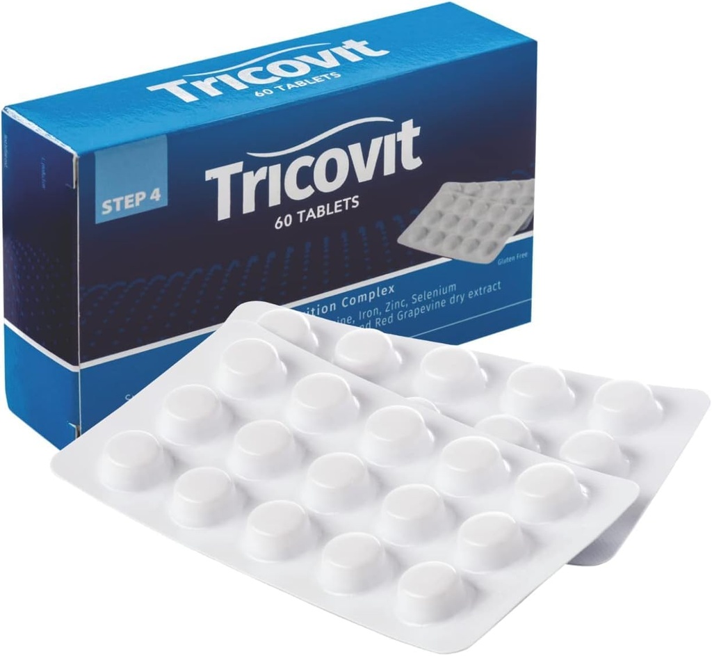 Tricovit Hair Growth Supplement - Nail & Hair Health Βιταμίνες με Αμινοξέα, Ορυκτά & Αντιοξειδωτικά - Δερματολόγος-Σχηματισμένες & Χωρίς Γλουτένη Βιταμίνες και Συμπληρώματα για Γυναίκες & Άνδρες (60 δισκία)