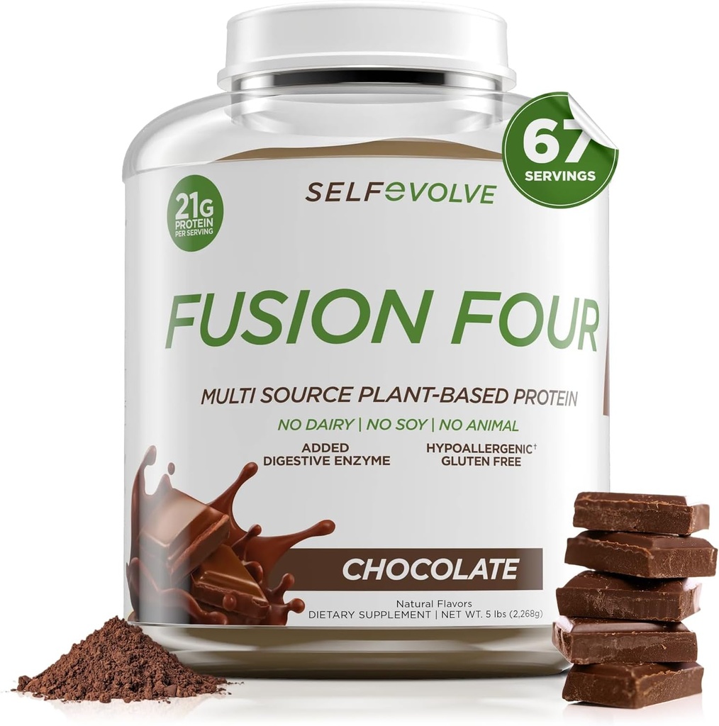 Σύντηξη 4 Vegan Protein Powder - 21g Φυτική Σκόνη Πρωτεΐνης - Χωρίς γλουτένη, Χωρίς γαλακτοκομικά και χωρίς σόγια, Πρωτεΐνη Μπιζέλια με BCAA's - Σοκολάτα Γεύση - 5lbs
