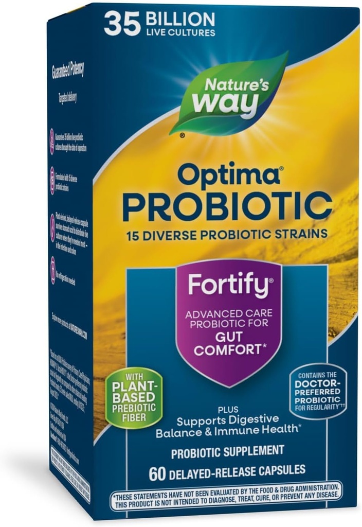 Ο δρόμος της φύσης Οχυρώστε το Optima Probiotic για ενήλικες, 35 Billion Live Cultures, 15 Strains, Supports Digestive Balance and Immune Health*, No Refrigeration Required, 60 Κάψουλες (Packing May Vary)
