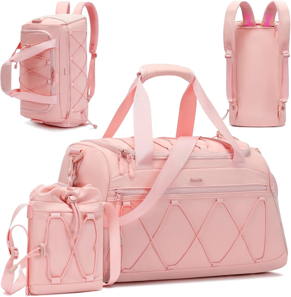 Pink Γυμναστήριο 40L γυναικών Duffel με Shoe Compartment - Carry On Weekender Διανυκτερεύουσα τσάντα - Προσωπικά αντικείμενα προπόνηση Tote