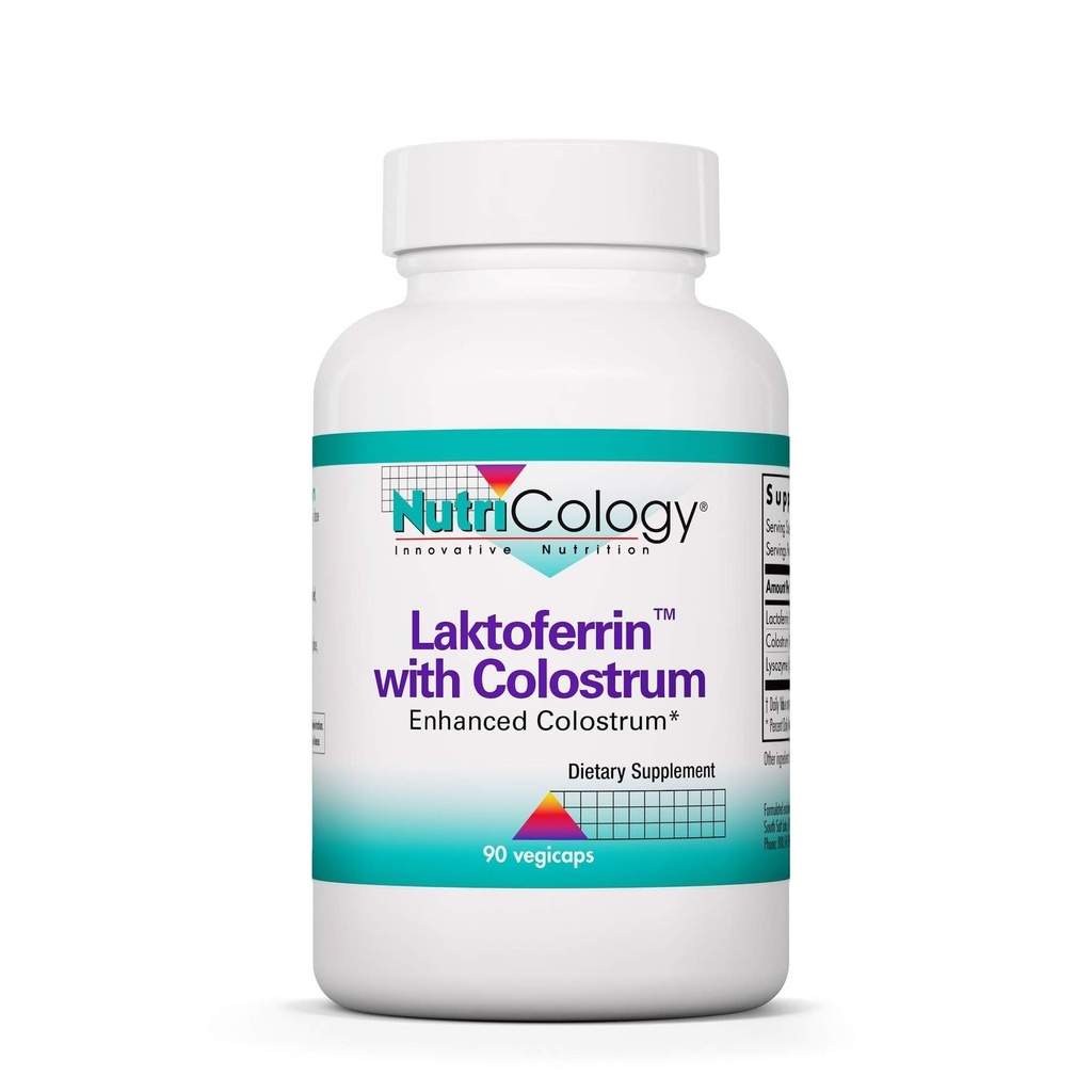 Allergy Research Group NutriCology Laktoferrin with Colostrum - Delivers 400 mg Lactoferrin & 1 g Colostrum - Supports Immune & Gut Balance - with Lysozyme Enzyme Support - 30 Servings - 90 Capsules