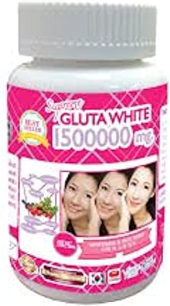 1 φιάλη X 30 Softgels Supreme Gluta Λευκό 1500000mg. Σούπερ λεύκανση Γλουταθιόνη Αντι - γήρανση. (Supreme Whitening Skin Boost up Collagen Remove Dark Spot and Scar Σφίξτε Pore Healthy Skin and Hair)