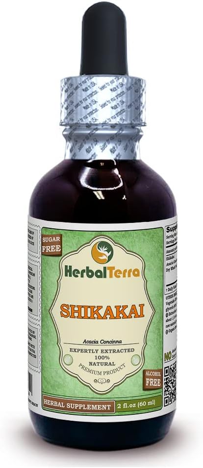 Shikakai (Acacia Concinna) Glycerite, Organic Dried Whole Pods Alcohol-FREE Liquid Extract (Brand name: HerbalTerra, Proudly made in USA) 2 fl.oz (60 ml)