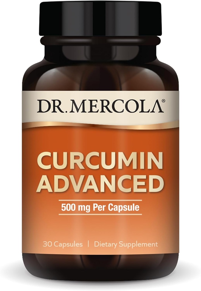 Dr. Mercola Curcumin Advanced - 500 mg Curcumin Root Extract - 95% Curcuminoids - For Vision Health, Digestion & Focus - Παρατεταμένη απελευθέρωση - Μη ΓΤΟ, Χωρίς γλουτένη & χωρίς σόγια - 30 κάψουλες (30 σερβιρίσματα)