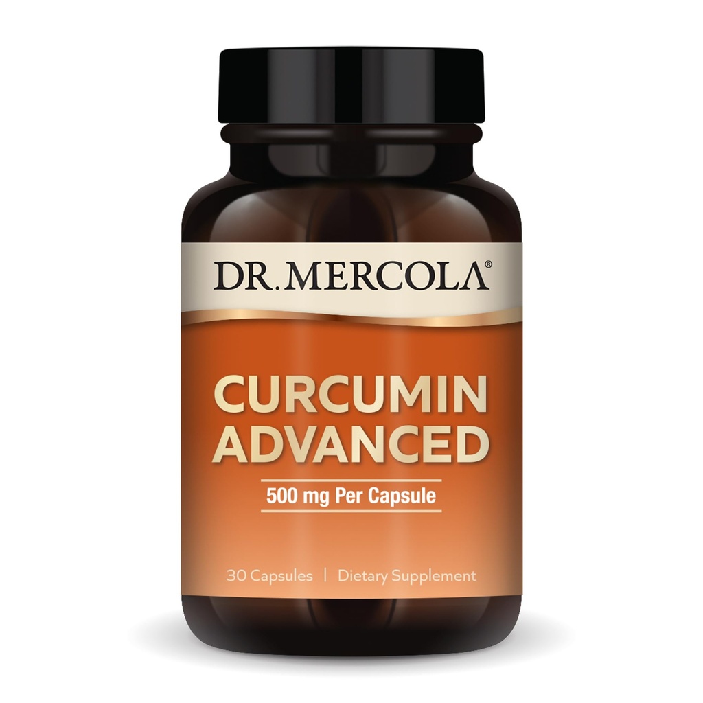 Dr. Mercola Curcumin Advanced - 500 mg Curcumin Root Extract - 95% Curcuminoids - For Vision Health, Digestion & Focus - Sustained Release - Non-GMO, Gluten-Free & Soy-Free - 30 Capsules (30 Servings)