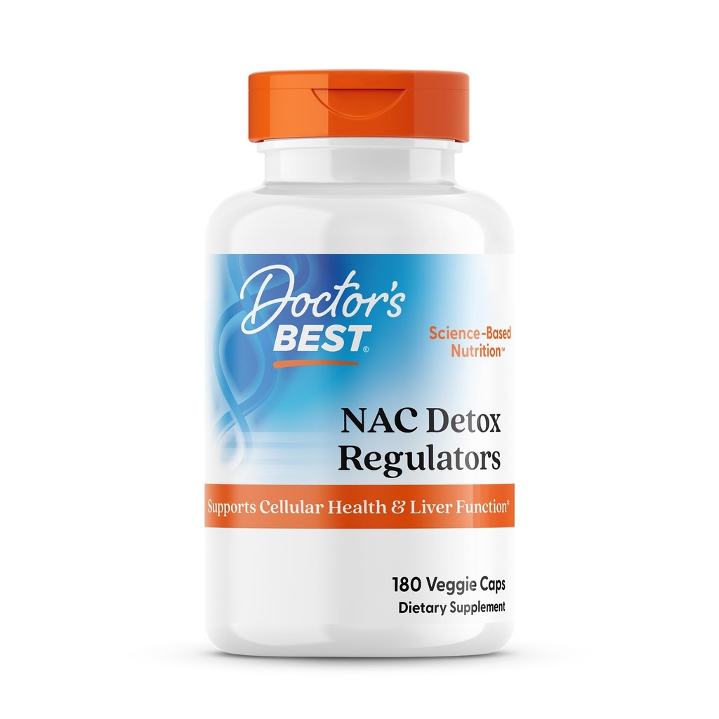 Doctor's Best Nac Detox Ρυθμιστές με seleno excel, μη ΓΤΟ, χορτοφάγοι, Gluten&Soy Free, 180 Veggie Caps, 180Count