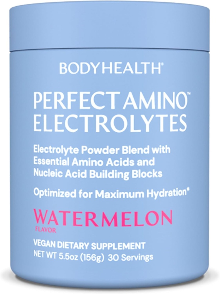 BodyHealth PerfectAmino Electrolytes Powder No Sugar, Keto Sugar Free Fasting Electrolytes Drink Mix, Hydration Powder with Trace Minerals - Watermelon - 30 Servings