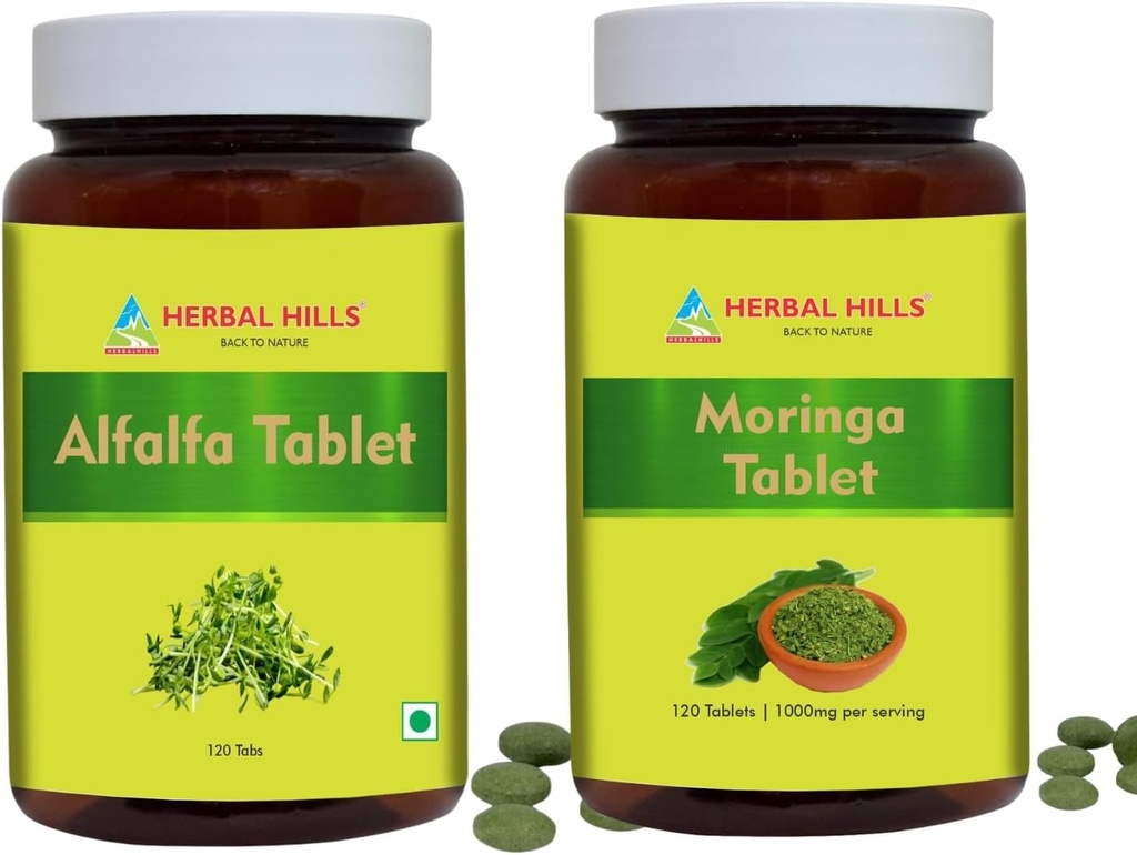 HERBAL HILLS Alfalfa Tabletισκίο και Moringa Leaf Tabletισκίο συσκευασίας 2 Combo