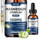 Triple Magnesium Complex Supplement-Magnesium Glycinate, Citrate, Malate Liquid Drops 500mg με Ashwagandha, L-Θεανίνη, B6 για την ηρεμία, το άγχος ανακούφιση, ύπνο, μυϊκή υποστήριξη-πράσινη γεύση μήλου