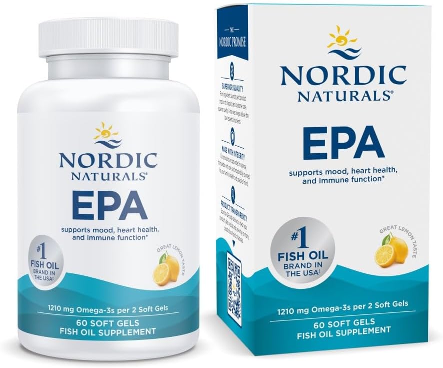 Nordic Naturals EPA, Lemon - 60 Soft Gels - 1210 mg Omega-3 - High-Intensity EPA Formula for Positive Mood, Heart Health & Healthy Immunity - 30 Servings