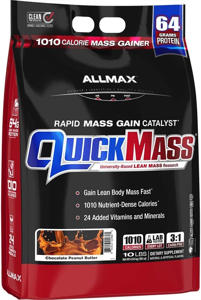 ALLMAX QUICKMASS, Cookies & Cream - 10 lb - Ταχεία Μάζα Κερδίζοντας Καταλύτης - Μέχρι 64 γραμμάρια πρωτεΐνης ανά υπηρεσία - 3:1 Καρβίδια προς αναλογία πρωτεϊνών - Zero Trans Λίπος - Μέχρι 70 εξυπηρετούν