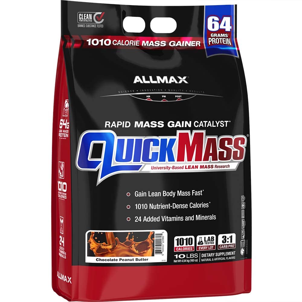 ALLMAX QUICKMASS, Cookies & Cream - 10 lb - Rapid Mass Gain Catalyst - Up to 64 Grams of Protein Per Serving - 3:1 Carb to Protein Ratio - Zero Trans Fat - Up to 70 Servings