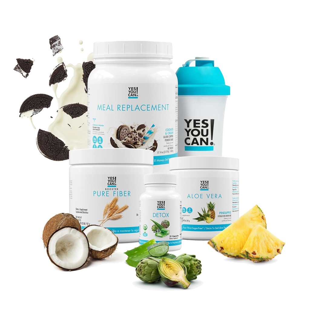 Detox Plus Kit (Ameal Replacement Cookies and Cream, Aloe Vera Pineapple) - Πλήρης Αντικατάσταση γεύματος σκόνη, υψηλής ενέργειας Shake Booster, συμπλήρωμα Aloe Vera Detox, Μετασχηματισμός υγείας