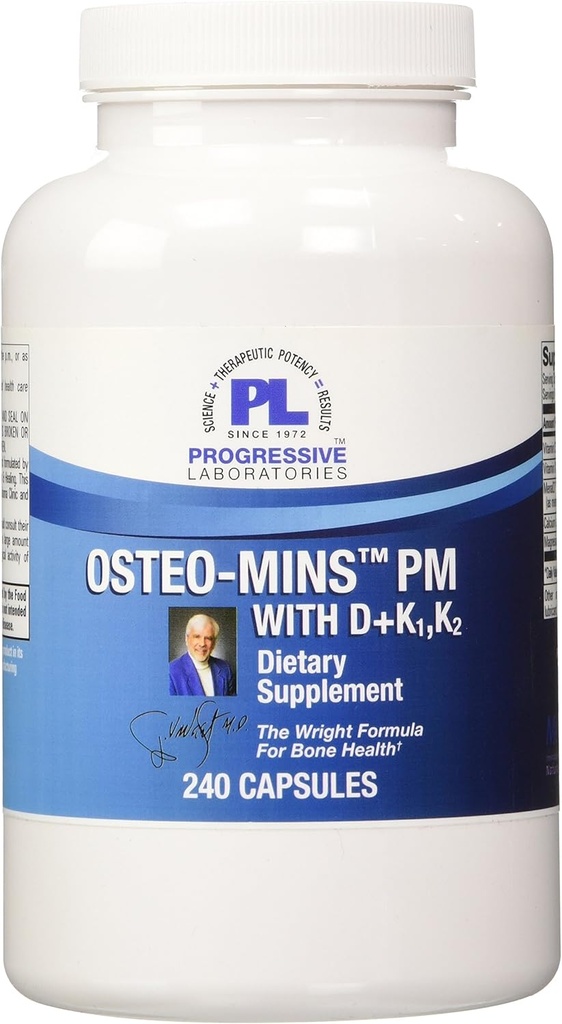 Προοδευτικά εργαστήρια Osteo-Mins PM με D Plus K1 και K2 συμπλήρωμα, 240 Count
