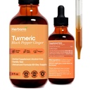 Turmeric 3-in-1 Liquid Extract - Κουρκουμίνη & Τζίντζερ, Μαύρο πιπέρι - Φυσικό συμπλήρωμα βοτάνων - Immune and Brain Booster Βάμμα (2 FL OZ)