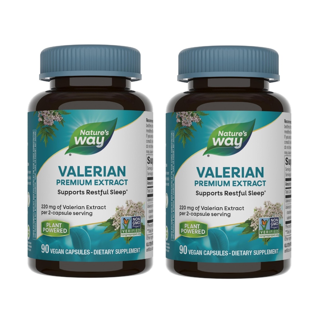Nature's Way Valerian Premium Extract - 220 mg εκχύλισμα βαλεριάνας ανά 2-capsule Serving - Supports Restful Sleep* - Μη ΓΤΟ Project Επαληθευμένο - Βότανο Συμπληρώματα - Χωρίς γλουτένη - 90 Κάψουλες (2 Pack)