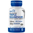 Nutri Triple Magnesium Complex 440mg - Μαγνήσιο Γλυκινικό, Μηλίτη, & Ταυρινικό - 100% Χηλικό για μέγιστη απορρόφηση - 120 Vegan Caps - Τρίκλινο Σύμπλεγμα Μαγνήσιο - Magnesio Triple Complex