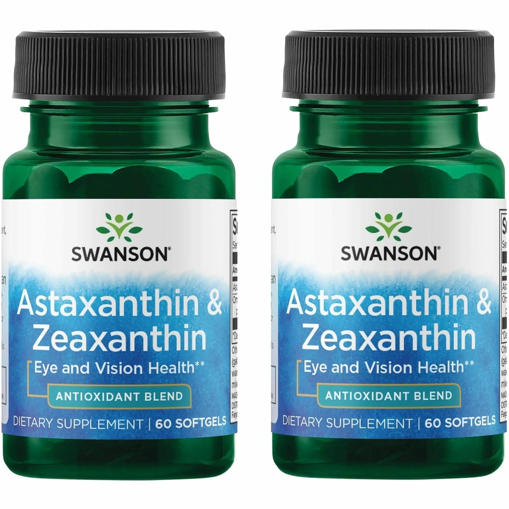 Swanson Ασταξανθίνη & Zeaxanthin Συμπλήρωμα για την υγεία των ματιών Screen-Heavy Professionals με 4 mg Ασταξανθίνη & 4 mg OmniXan Ζεαξανθίνη (60 Softgels, 2 Pack)