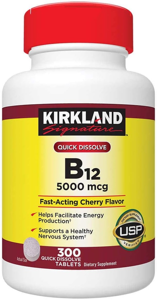 Kirkland Υπογραφή Γρήγορη Διάλυση B-12 5000 mcg., 300 δισκία (2 Συσκευασία)
