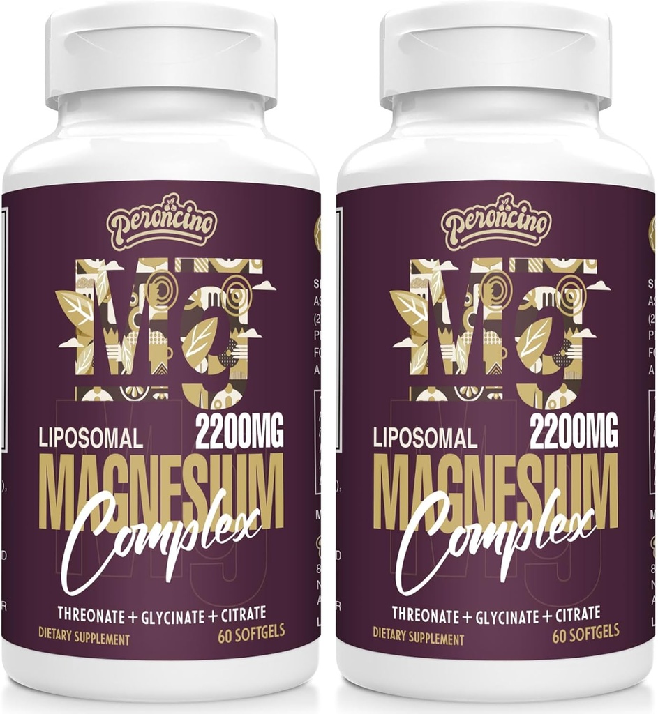 Λιποσωμικό σύμπλοκο μαγνησίου 2200MG Softgels, Θρεονικό μαγνήσιο, Γλυκινικό μαγνήσιο, Κιτρικό μαγνήσιο, Συμπλήρωμα τριών-σε-ένα, Χωρίς γλουτένη, 60 Softgels (120 Count (Pack of 2))