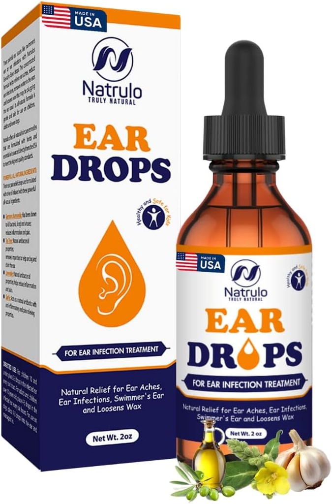 Natural Ear Drops for Ear Infection – Herbal Eardrops for Adults, Children & Pets – Soothes Disfort, Ear Aches, Ichy Ears, Swimmer's Ear, & Loans Wax – Kids Safe Ear Oil Made in USA (2 Oz)