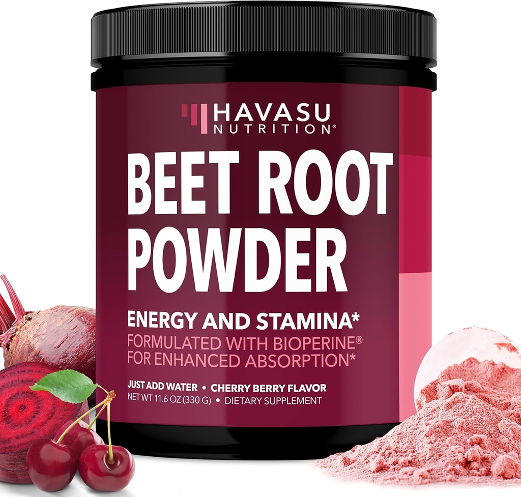 Organic Beet Root Powder with Vitamin B12 & Coryceps - Nitric Oxide Supplement - Beetroot Powder for Energy & Post Workout Recovery - Mix with Water or Smoothies, Cherry Berry Flavor - 30 Servings