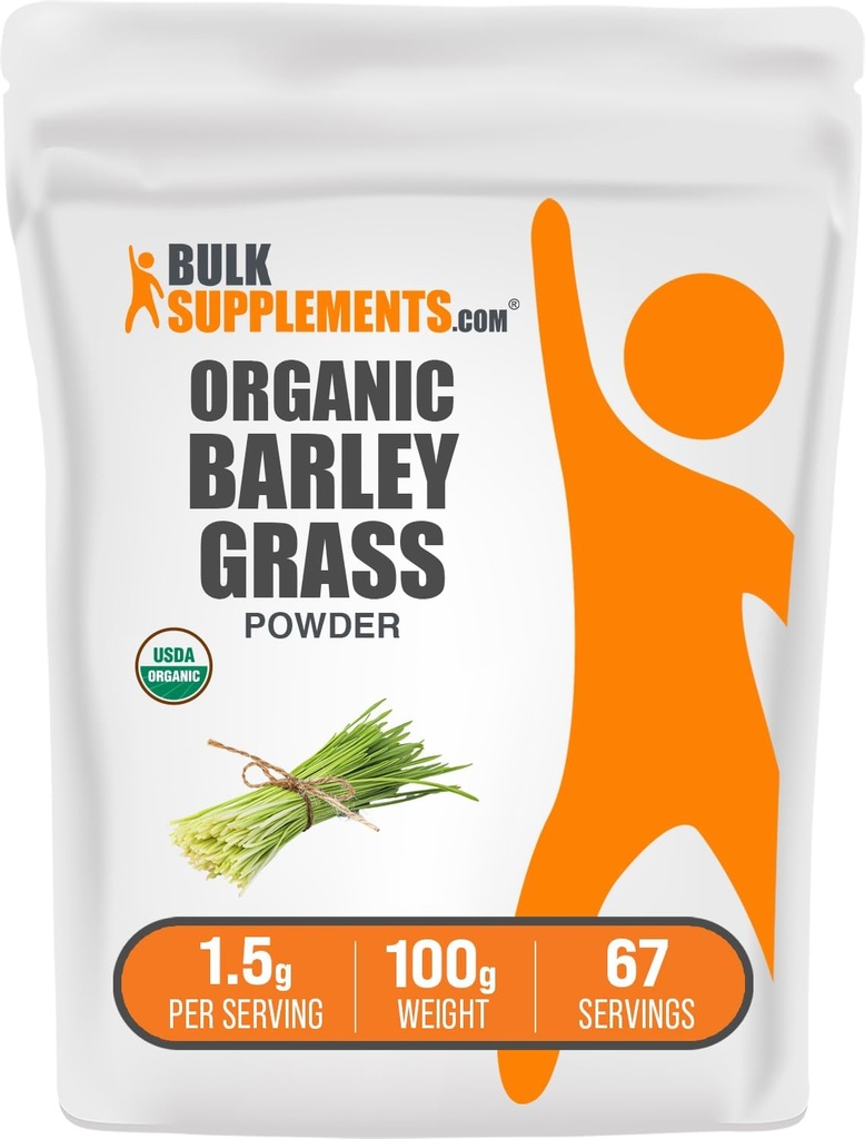 BulkSupplements.com Organic Barley Grass Powder - Green Superfood Powder, Herbal Supplement - Vegan-Friendly, 1.5g per Serving, 100g (3.5 oz) (Pack of 1)