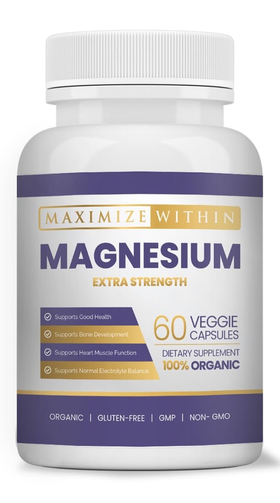 Magnesium Extra Strength Supplement – 600mg γλυκινικό μαγνήσιο – Υποστηρίζει την υγεία των οστών, τη λειτουργία των μυών – Vegan, μη ΓΤΟ – 60 κάψουλες
